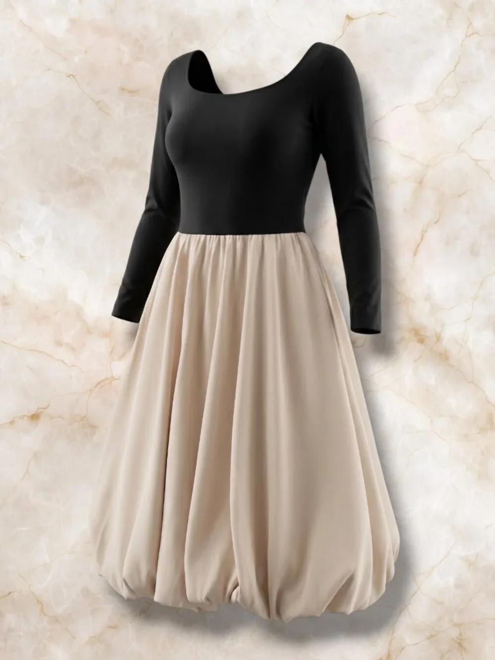 A New Day Black & Cream Mixed Media Balloon Skirt Midi Dress M
